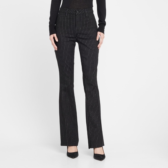 L'AGENCE Selma High Rise Sleek Baby Boot Trousers Black/Silver Glitter Stripe 25 - Picture 2 of 9